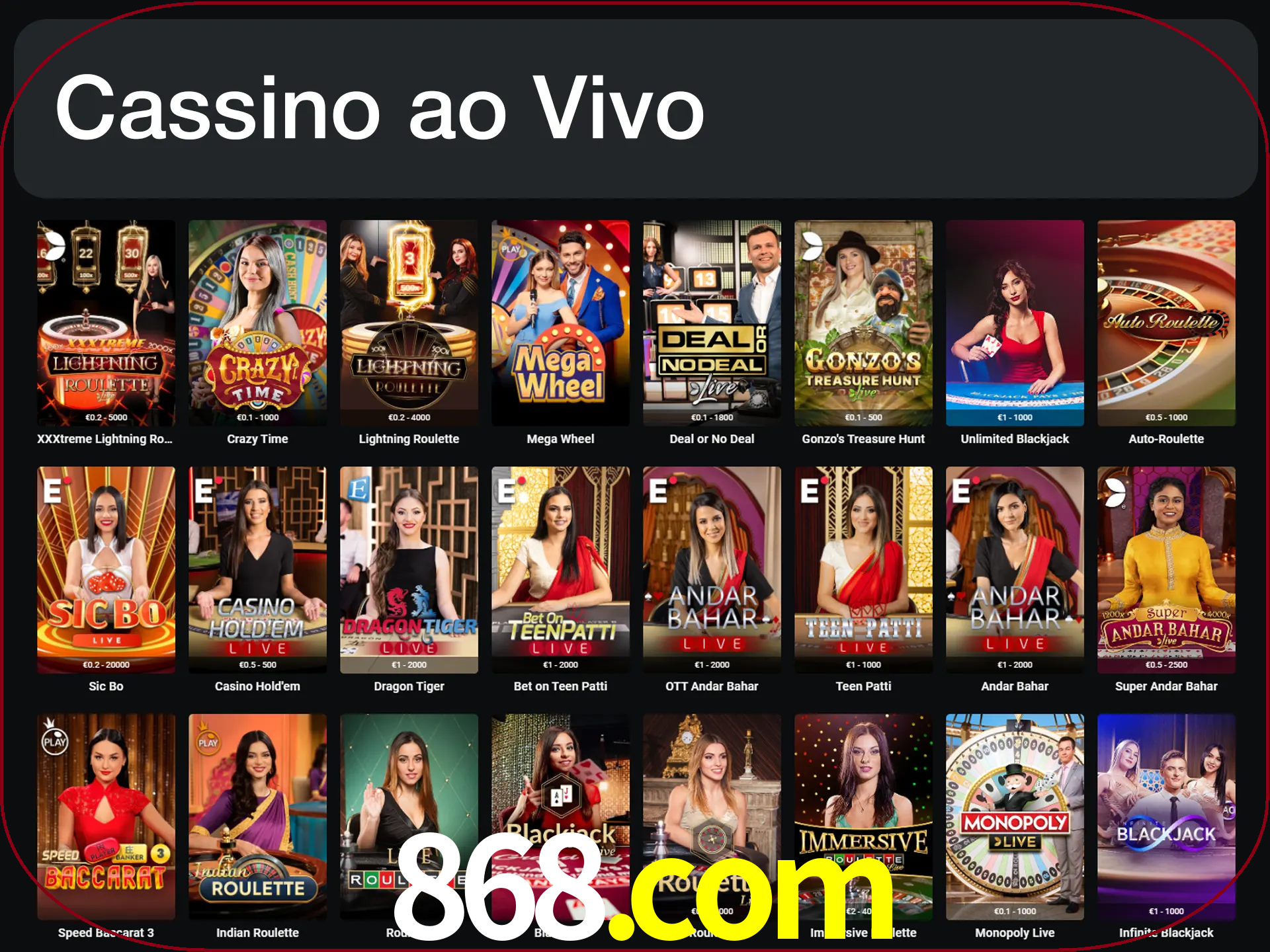 Jogue jogos de cassino com um verdadeiro dealer.